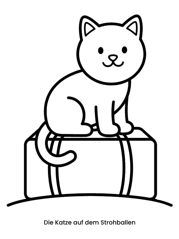 Beispielseite Stufe 2: Katze auf einem Strohballen